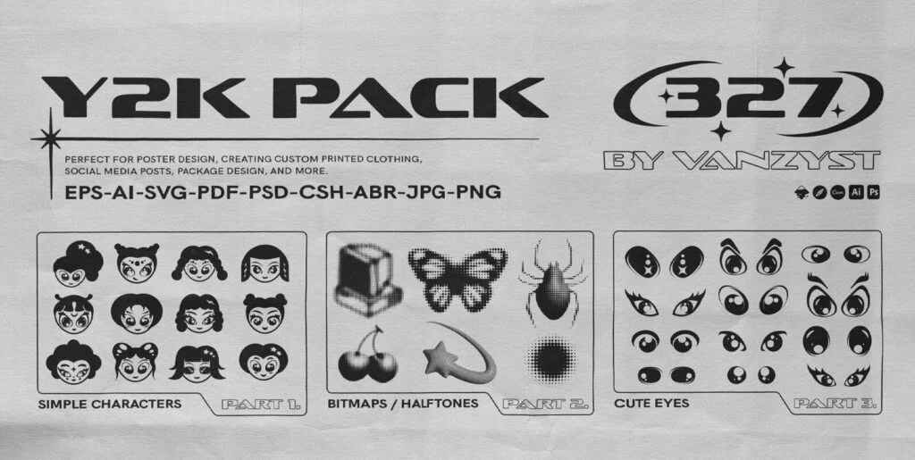 Y2K 327 Characters Halftones Shapes Graphics - Image 2