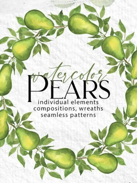 Watercolor Pears art set Graphics - Image 1