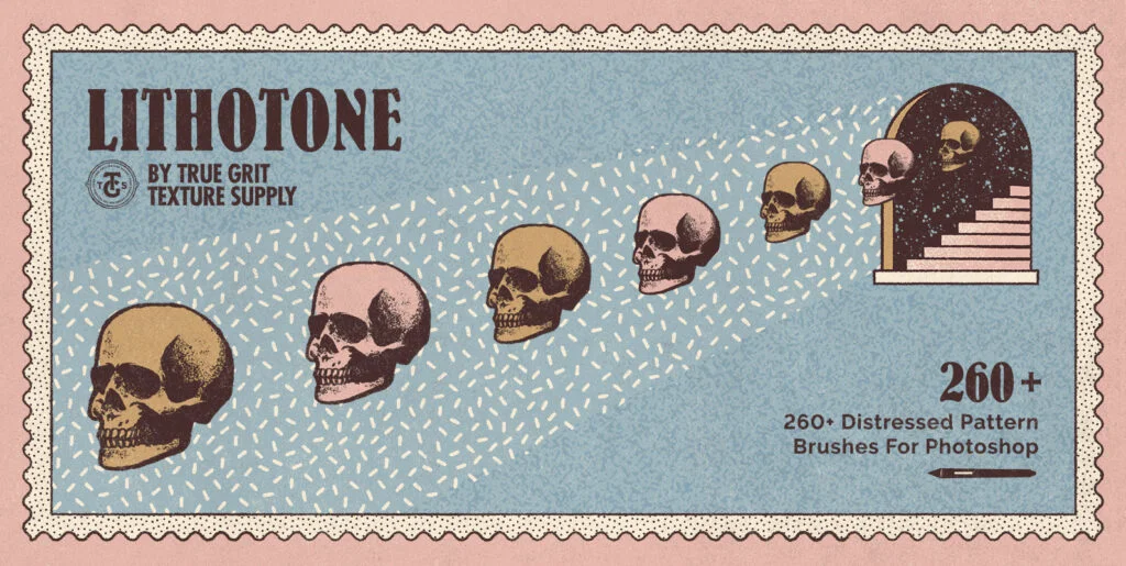 Lithotone Distressed Pattern Brushes For Photoshop Graphics - Image 1