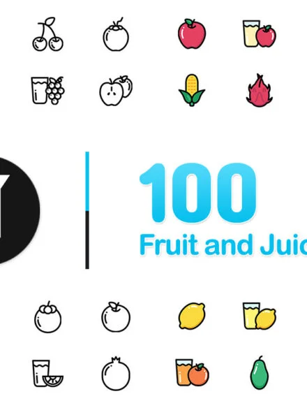 100 Fruit and Juice Icons Graphics - Image 1