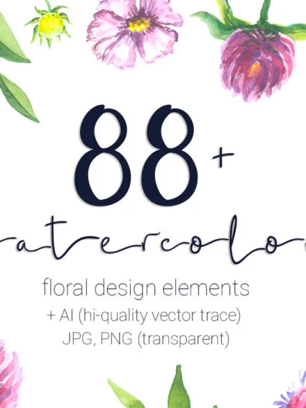 88 Watercolor Floral Set Graphics - Image 1