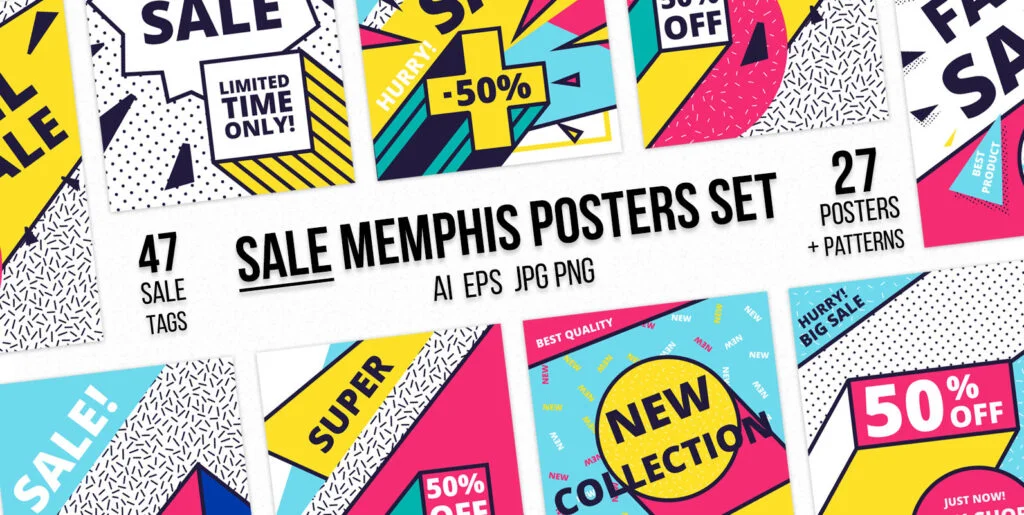 SALE memphis posters set Graphics - Image 2