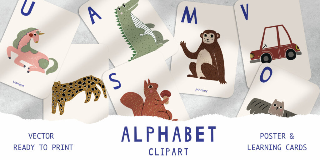 Charming Encounter: Harmonising Learning and Design with Cute Animals Alphabet Clipart Graphics - Image 2