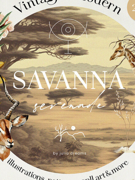 Immerse Into the Natural Artistry: Savanna Serenade Watercolor Graphics Collection - Image 7