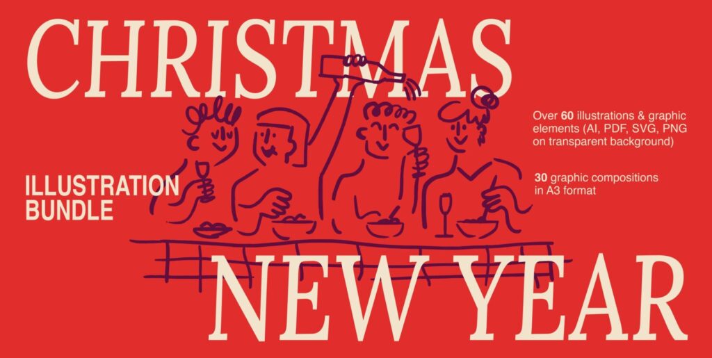 Unmasking the Holiday Glamour with the Christmas & New Year Illustration Bundle - Image 2