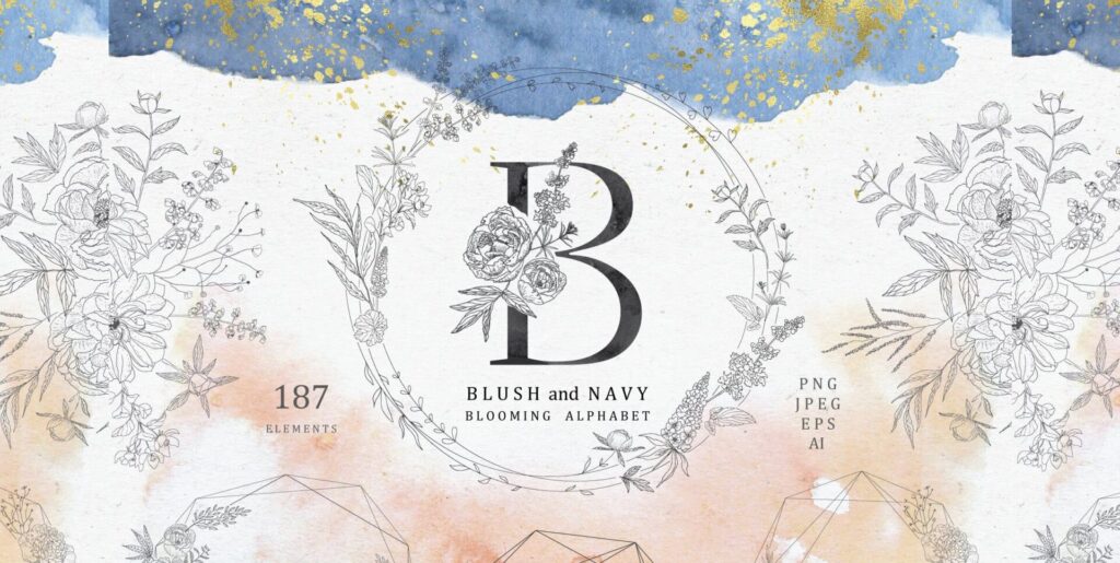 Indispensable Elegance: The Graphic Designers Guide to the Blush & Navy Blooming Alphabet - Image 2