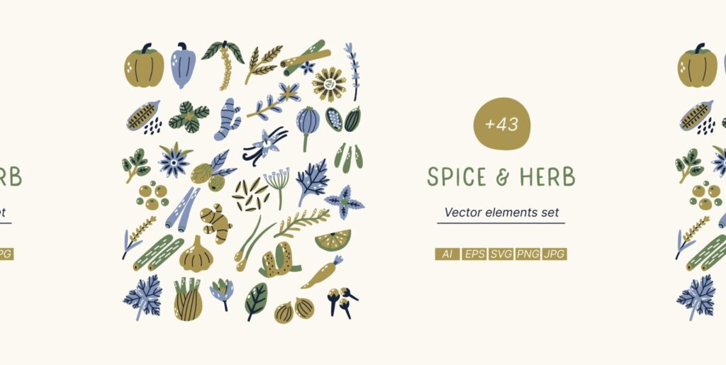 Savoring Artistry: The Spice and Herb Vector Sets Refreshing Take on Digital Design - Image 1