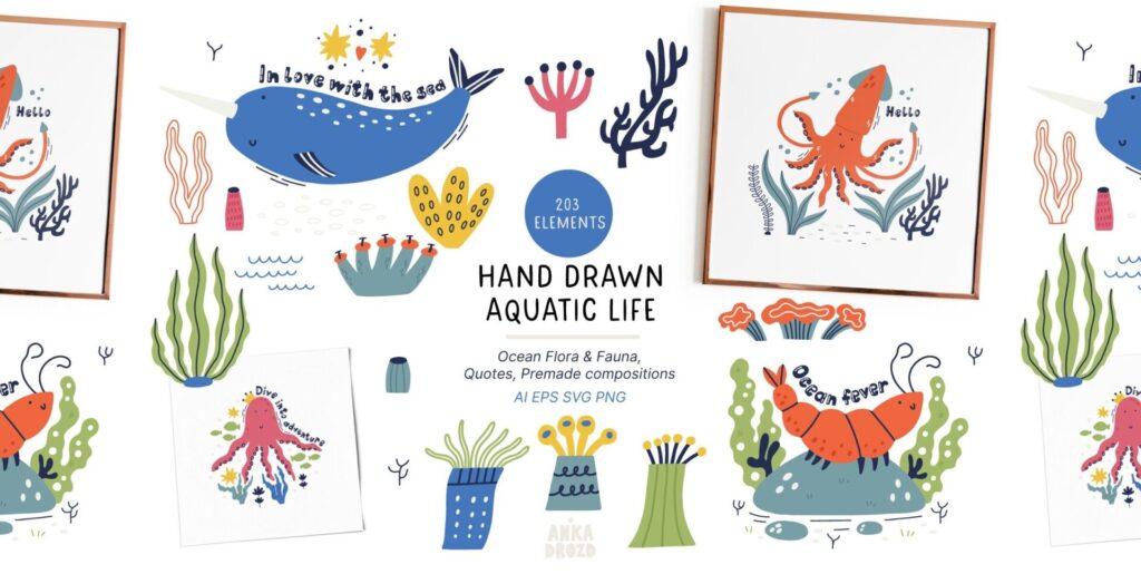 Dive into Creativity: The Mystique and Grandeur of Aquatic Life Graphics Collection - Image 1