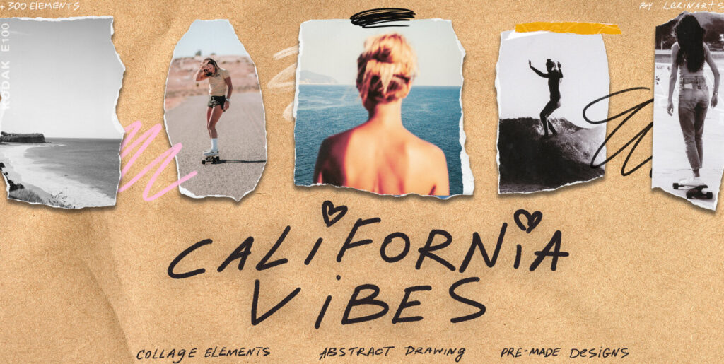 Radiating Californian Charm: The Artistic Triumph of California Vibes Mixed Media Collage Set - Image 1