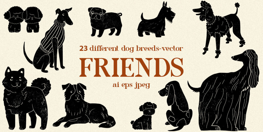 Unveiling Artistry and Versatility: The Friends 23 Different Dog Breeds Vector Set - Image 1