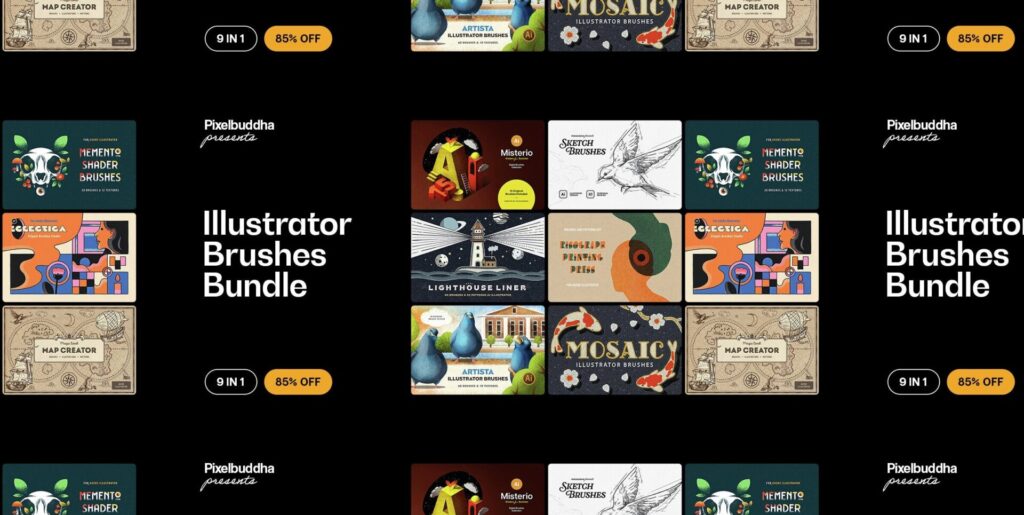 9 in 1 Illustrator Brushes Bundle Extra - Image 1