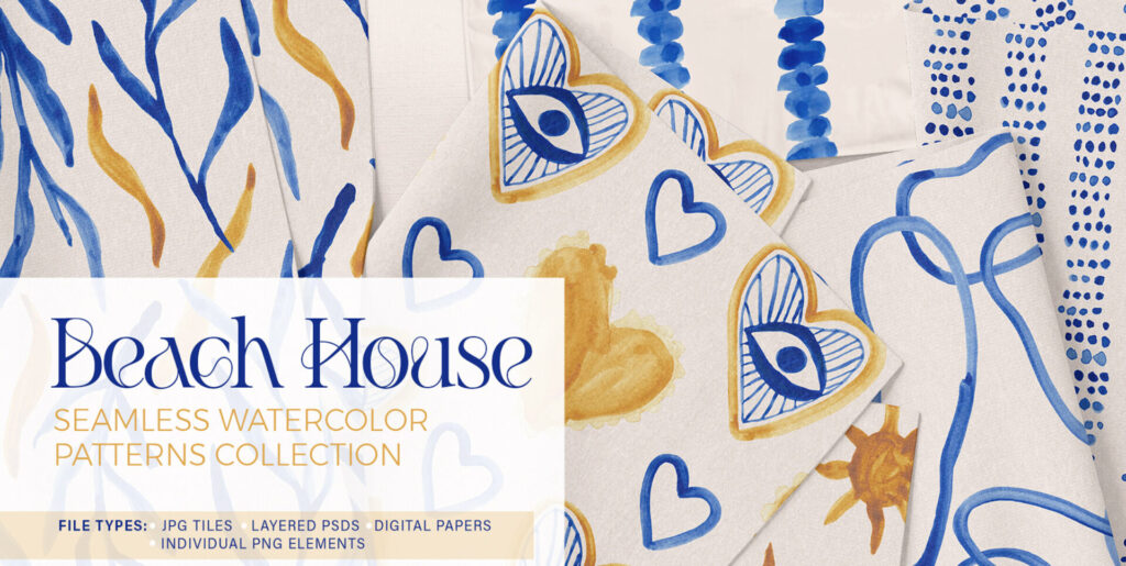 Beach House Watercolor Patterns Graphics - Image 1