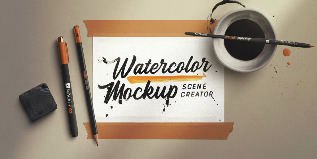 Watercolor Workspace Scene Creator Mockup Graphics - Image 1