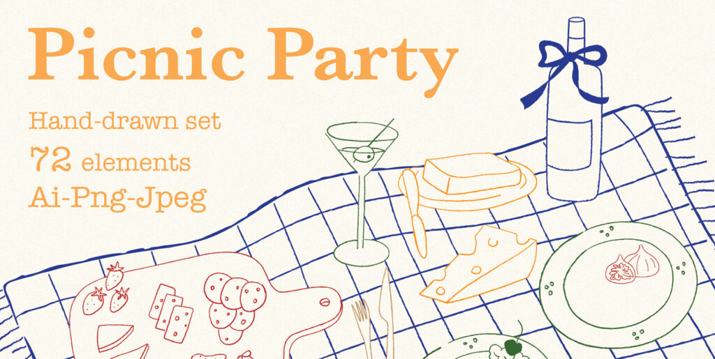 Picnic Party Hand Drawn Illustration Set Graphics - Image 1