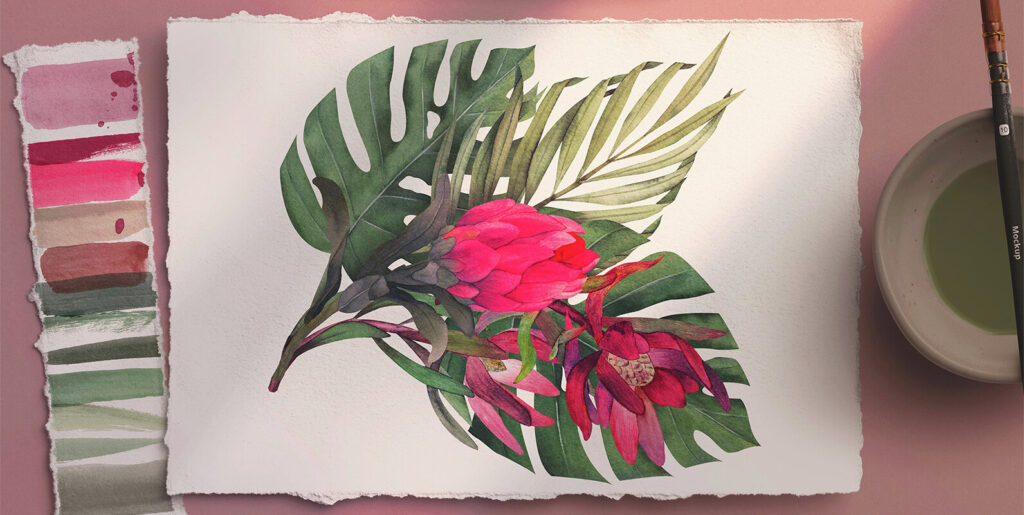 A4 Deckled Edge Paper Watercolor Mockup Scene Graphics - Image 1