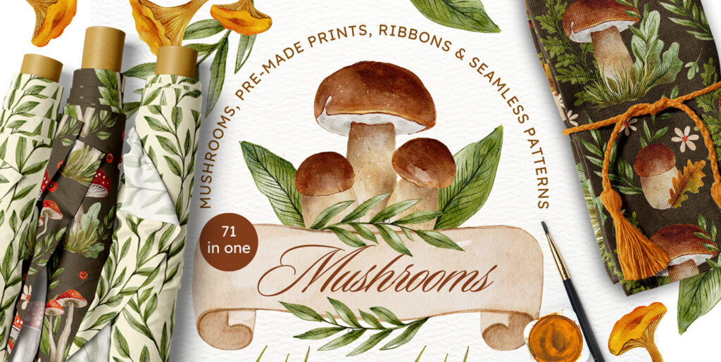 Mushroom Watercolor Fall Graphics Graphics - Image 1