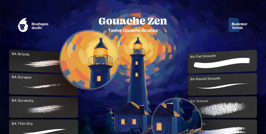 Gouache Zen Illustrator Brushes Extra - Image 1