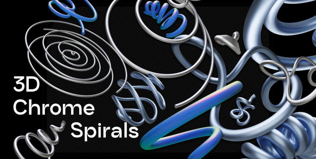 3D Chrome Spirals – Shapes & Objects Graphics - Image 1
