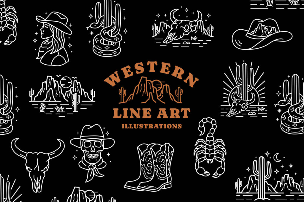 Western Line Art Illustrations Graphics - Image 1