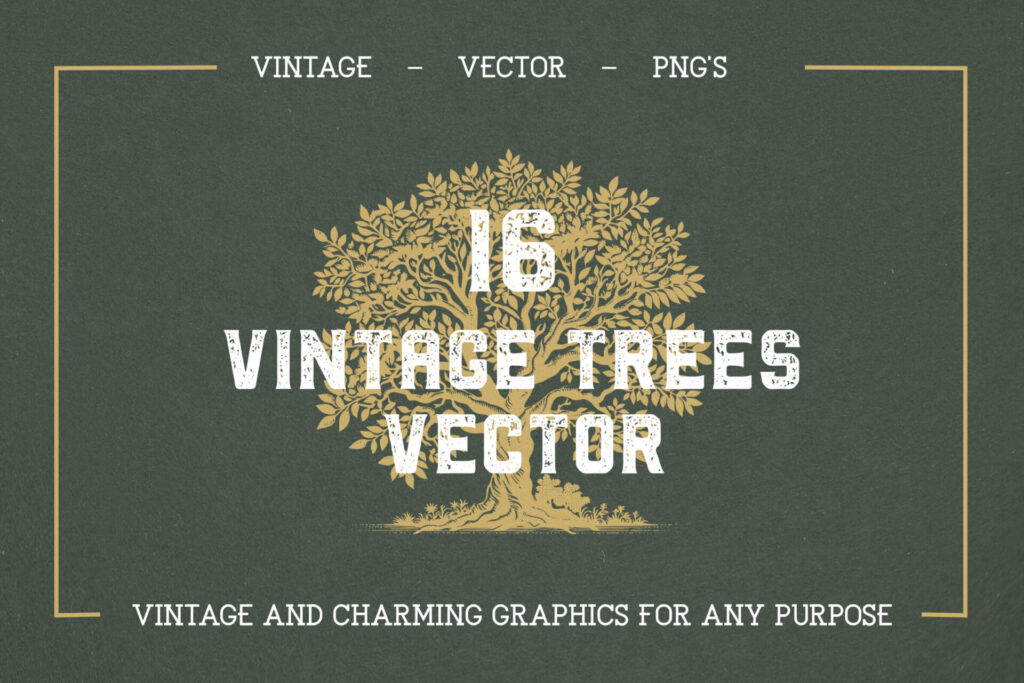 16 Vintage Vector Trees Collection Graphics - Image 1