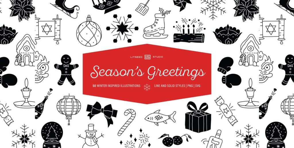 Seasons Greetings Illustration Set Graphics - Image 2