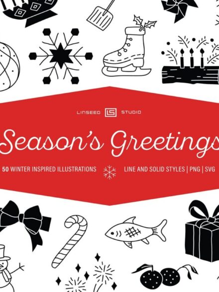 Seasons Greetings Illustration Set Graphics - Image 1