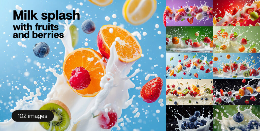 Milk splash with fruits and berries Graphics - Image 1