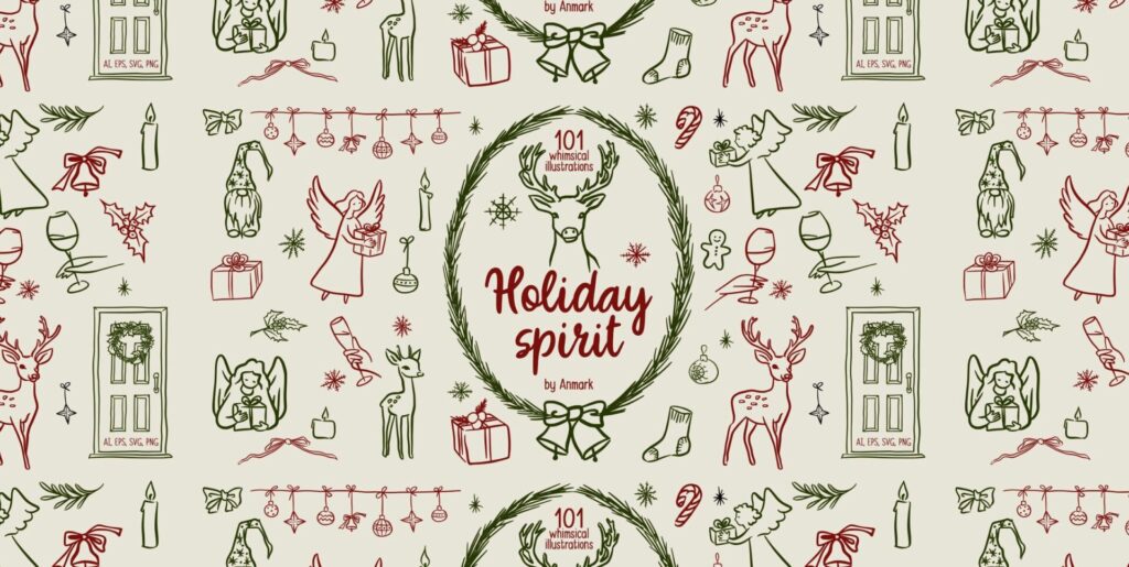 Whimsical Line Art Christmas Hand Drawn SVG Illustrations Graphics - Image 2