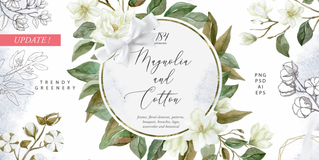 White Magnolia and Cotton Wedding Designs Graphics - Image 2