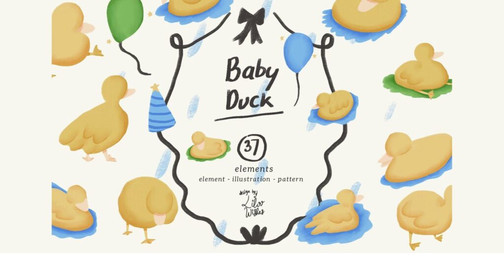 Baby duck clipart and pattern Graphics - Image 1