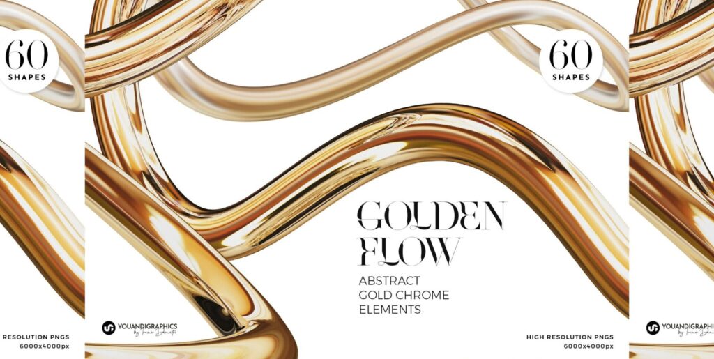 Golden Flow Abstract 3D Elements Graphics - Image 2