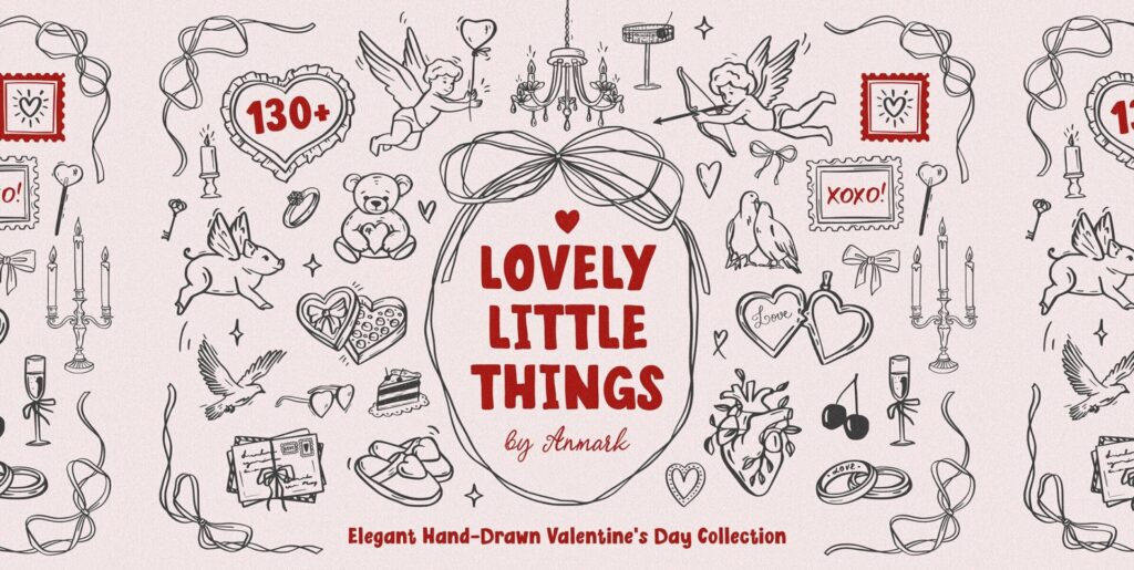 Lovely Little Things Hand Drawn Valentines Illustrations Graphics - Image 1