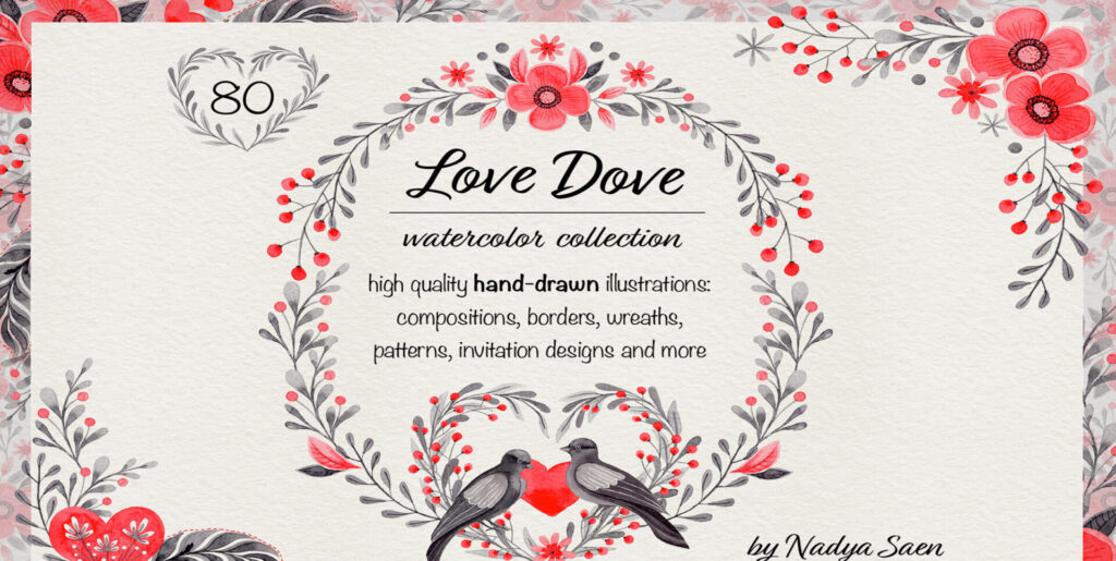 Love Dove Watercolor Wedding Collection Graphics - Image 1