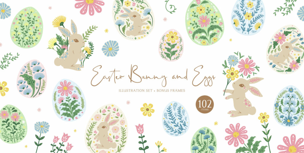 Easter Bunny and Eggs Illustrations Graphics - Image 1