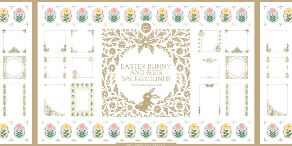 Floral Easter Bunny and Eggs Backgrounds Graphics - Image 1