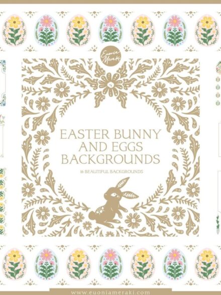 Floral Easter Bunny and Eggs Backgrounds Graphics - Image 1