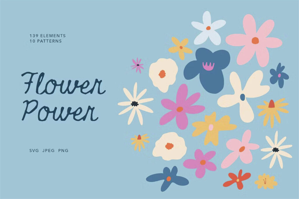 Flower Power Hand Drawn Clipart Graphics - Image 1