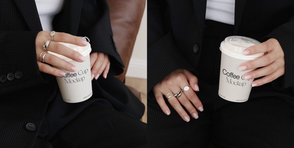 Realistic Coffee Cup in Woman Hands Mockups for Photoshop Graphics - Image 1