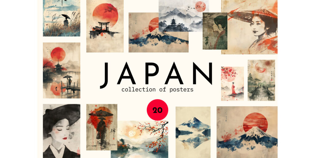 30 Retro Japan Posters Graphics - Image 1