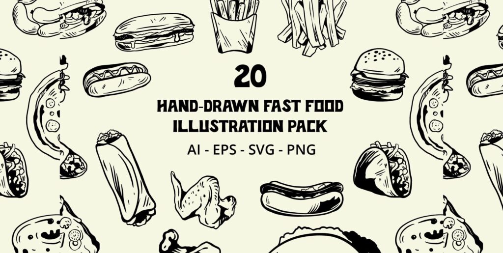 Hand Drawn Fast Food Illustration Graphic Graphics - Image 1