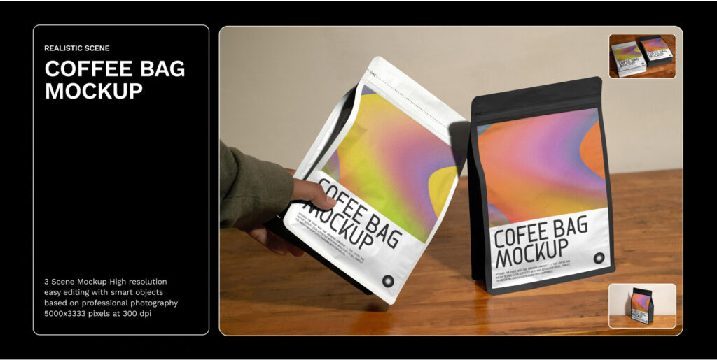 3 Realistic Scene Coffee Bag Mockup – VOL 5 Graphics - Image 2