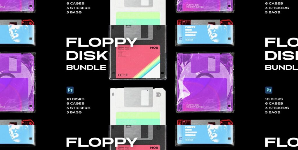Floppy Disk Retro Mockup Template Bundle Graphics - Image 1