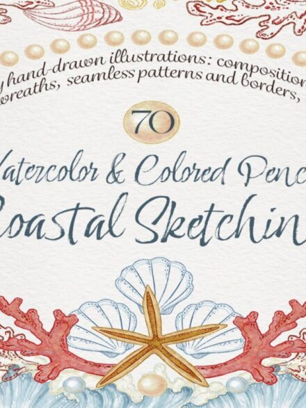 Coastal Sketch Watercolor and Colored Pencil Set Graphics - Image 9
