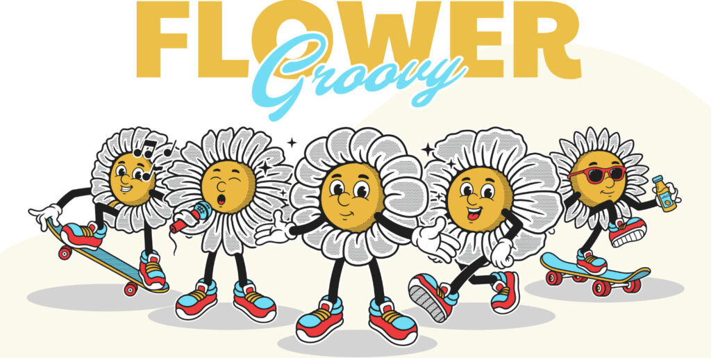 Vintage Flower Groovy Character Illustration Graphics - Image 1